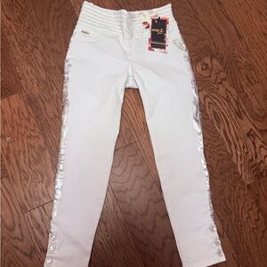Chic White and Silver Women's Jeggings